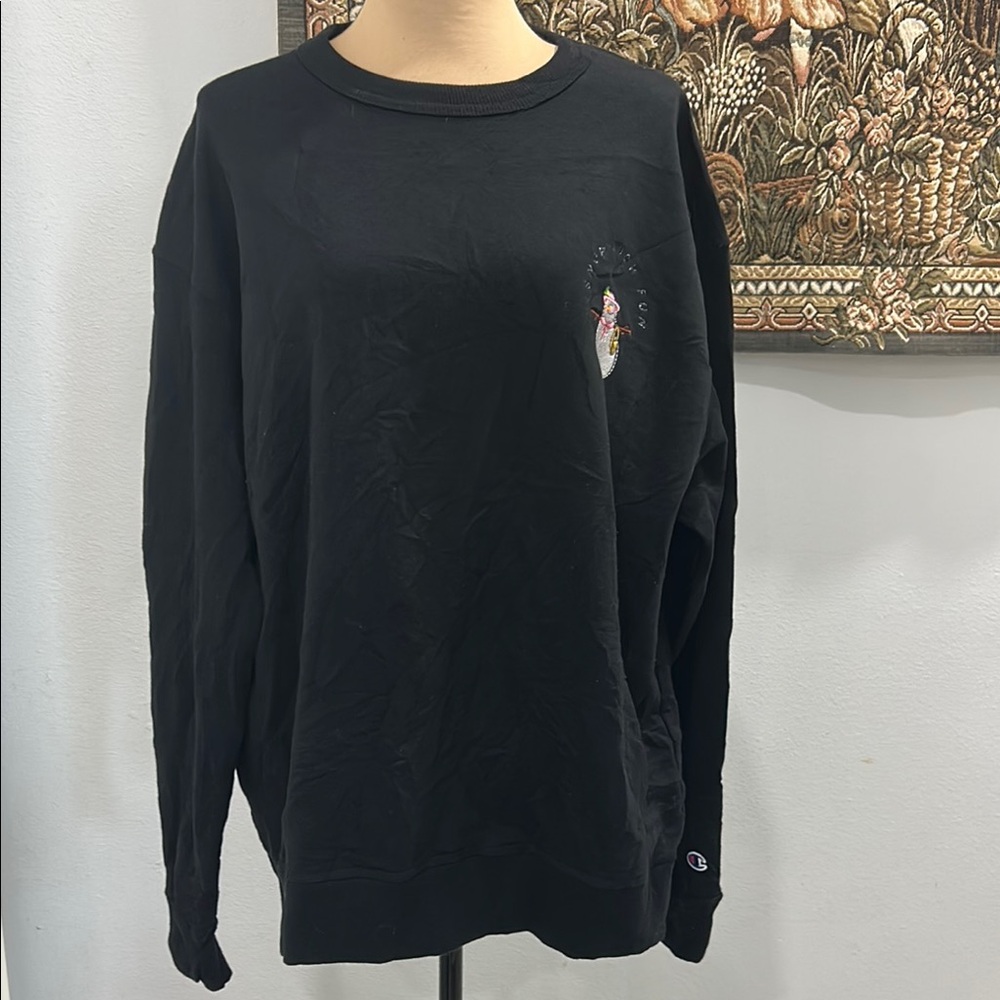 Vintage Black Champion Christmas Snow woman Sweatshirt. Size XL
